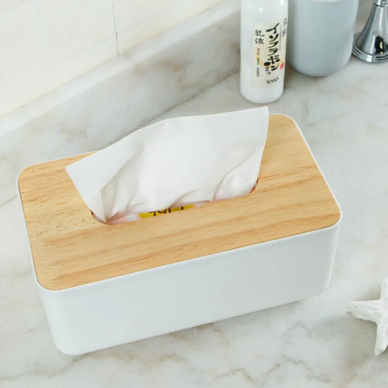 Plastic Tissue Box Wooden Lid Round/Square Napkin Holder Container Wet Tissue Paper Dispenser Case Modern Home Car Organizer