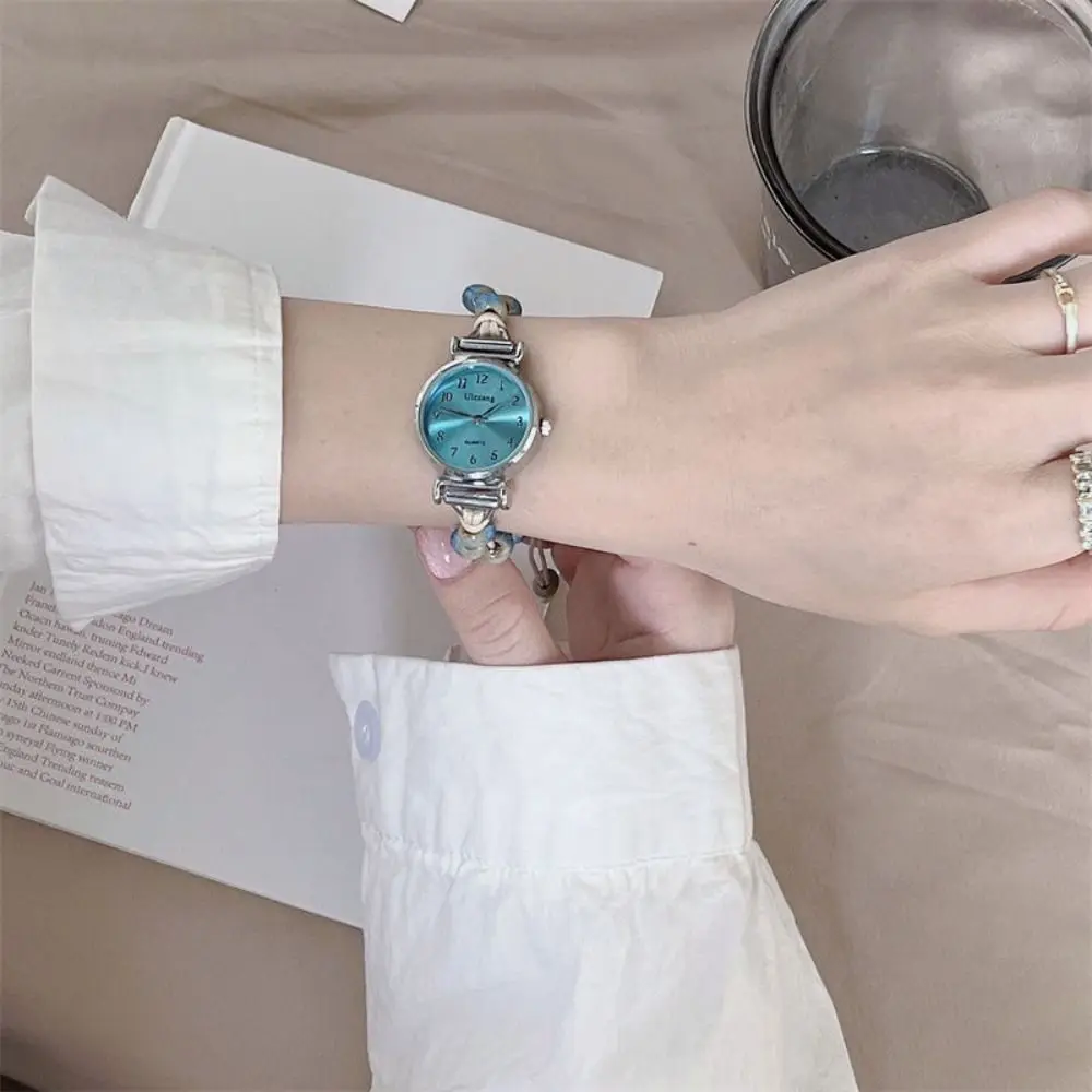Fashion Beaded Bracelet Watch Adjustable Strap Pendant Chain Watch Wristwatch Women Girls