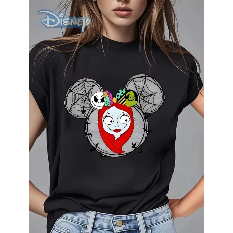 Camiseta estampada de Halloween, pesadilla antes de Navidad, Sanrio, nueva moda urbana de talla grande para mujer, pantalón corto informal holgado de manga