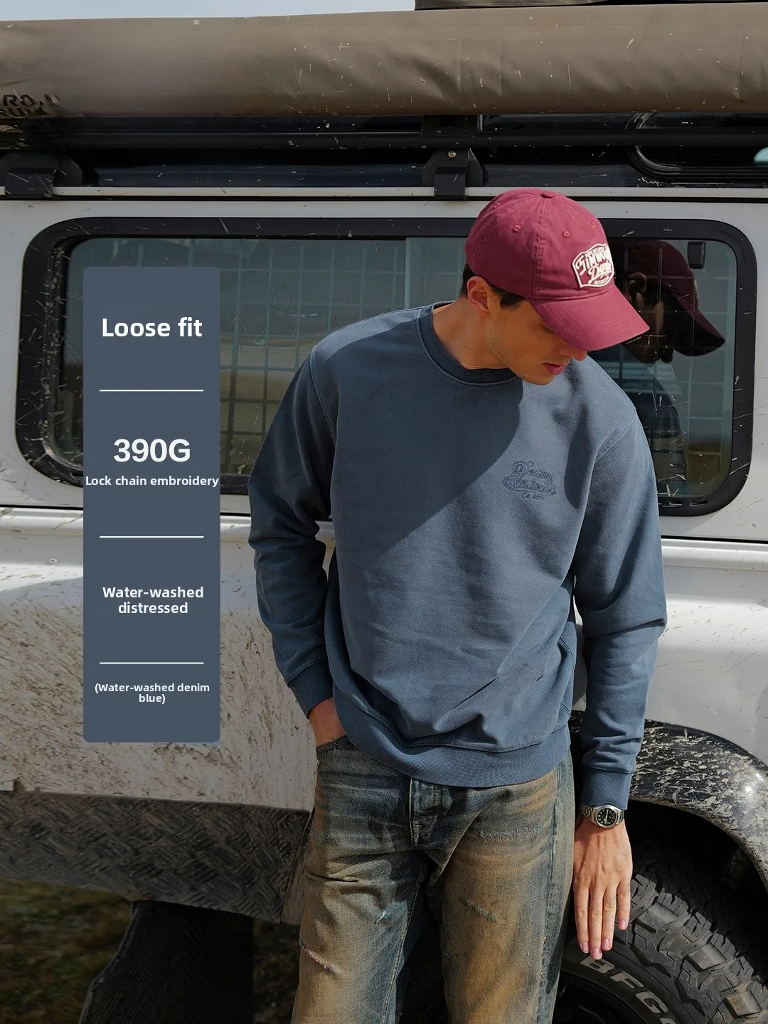 

Simwood Loose Fit Carbon inding Embroidered Sweatirt Tight Cotton Worn out Youth Casual Long Sve round Ne Sweater