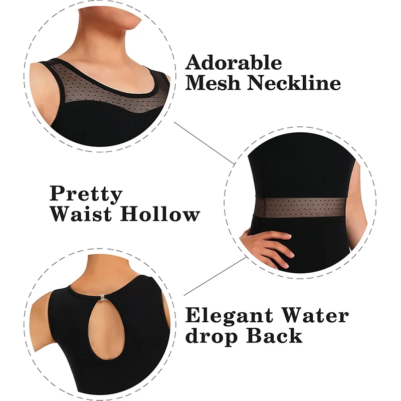 Body da danza classica con motivo a pois in rete da 1 pezzo per canotte da ginnastica per adulti e ragazze con fodera morbida a maniche lunghe Dancewear