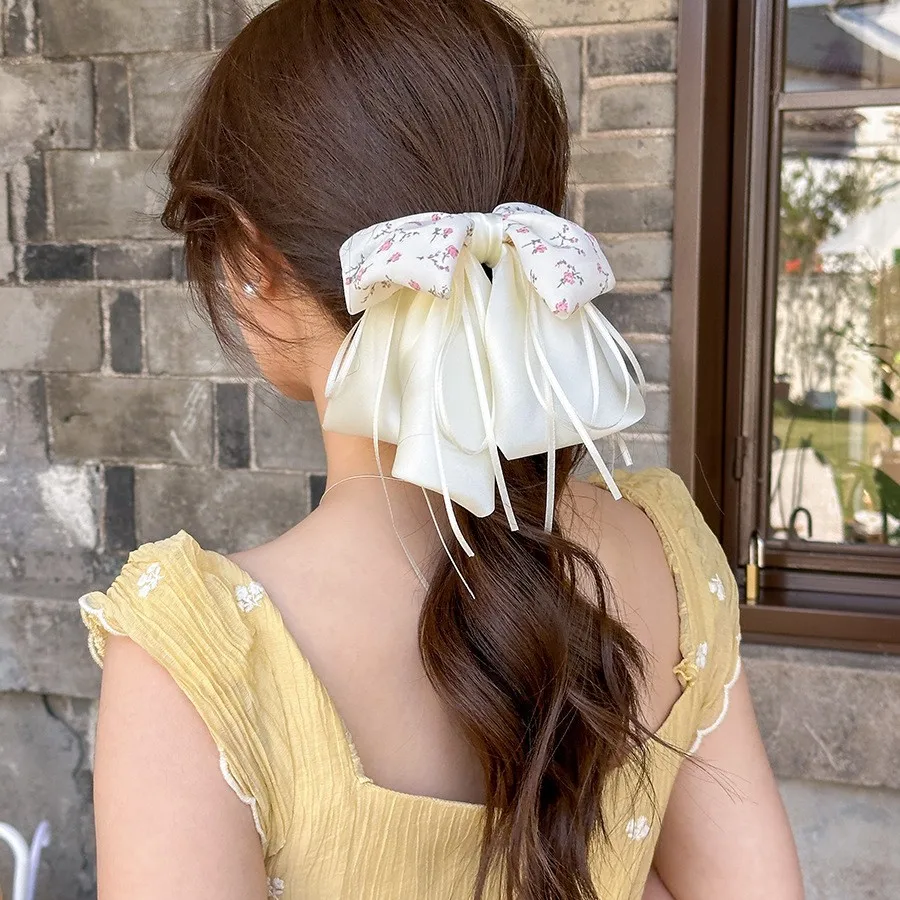 

Ethereal Korean Butterfly Bow Hair Claw Floral Ribbon Tie Half Up Back Head Shark Clip Premium Soft Fabric Long Lasting