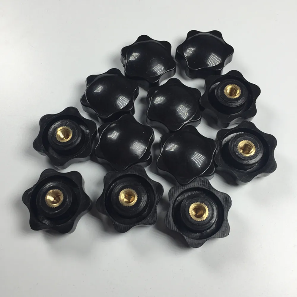12pcs Black Plastic 32mm Head Diameter 6 Pointed Star Clamping Knobs M6