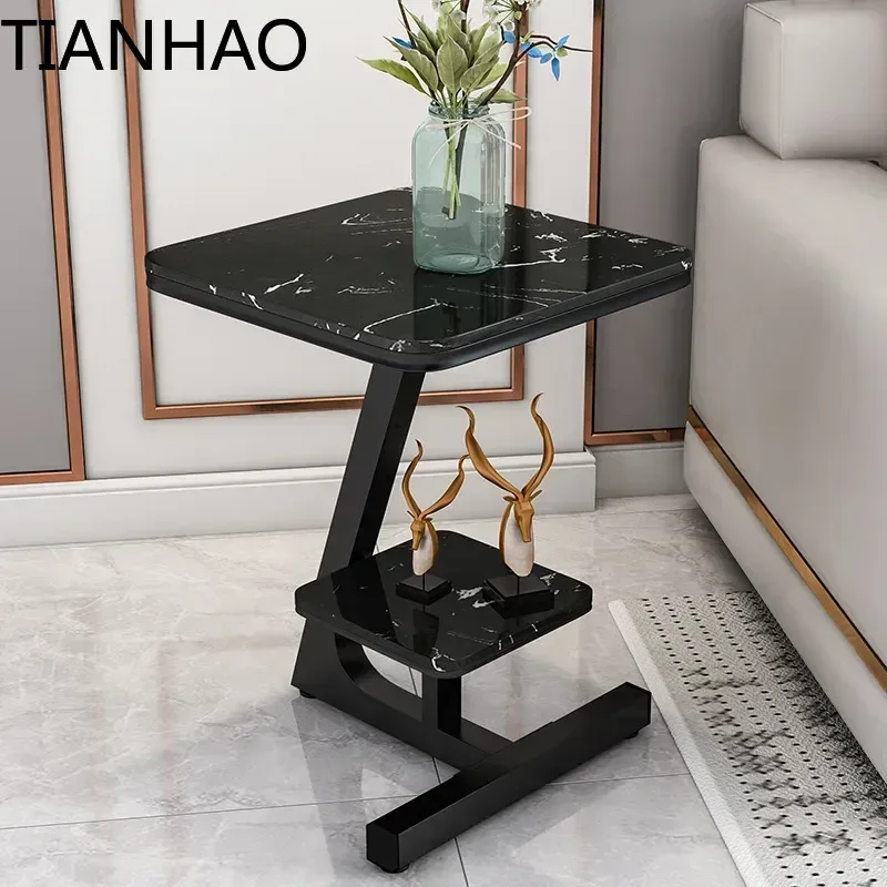 Rectangle Nordic Luxury Marble Side Table - Wrought Iron Frame, Creative Double-sided, Perfect for Bedroom & Living Room Sofa