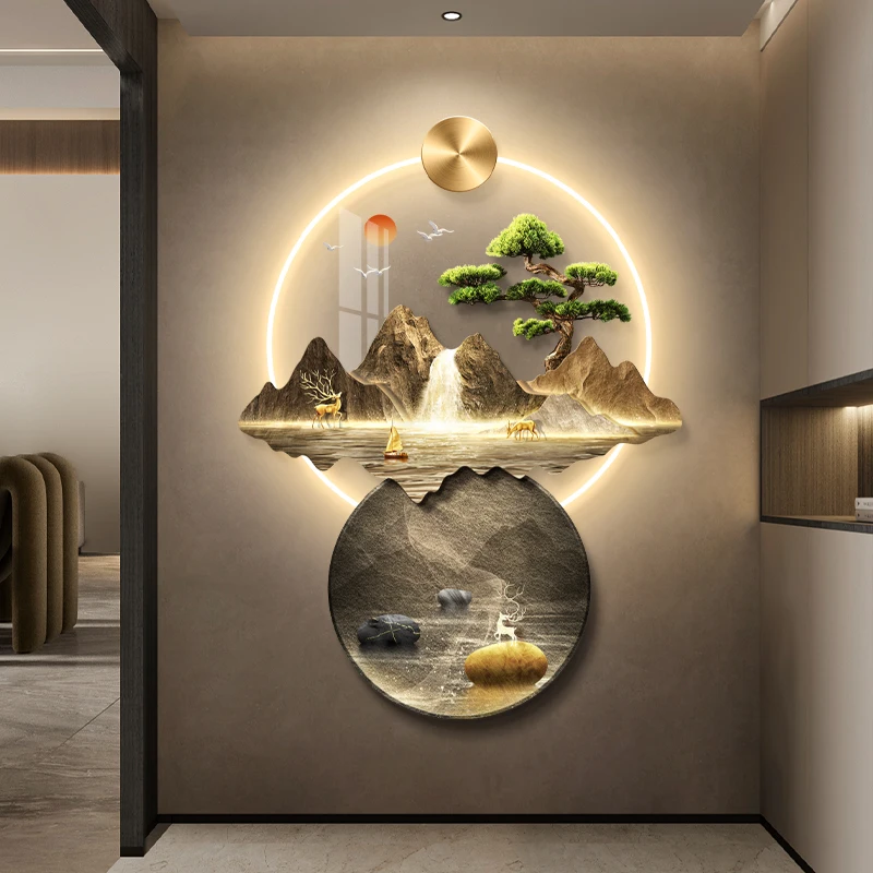 

Chinese Style LED Hanging Wall Painting - Lustre Mural Art Lamps with Creative Design for Corridor, Living & Hallway Decor