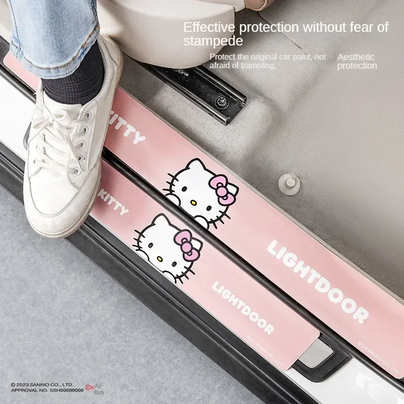 Kawaii Sanrio Strip pelindung alas pijakan pintu mobil, Aksesori dekorasi mobil lucu kartun Pu Anti aus