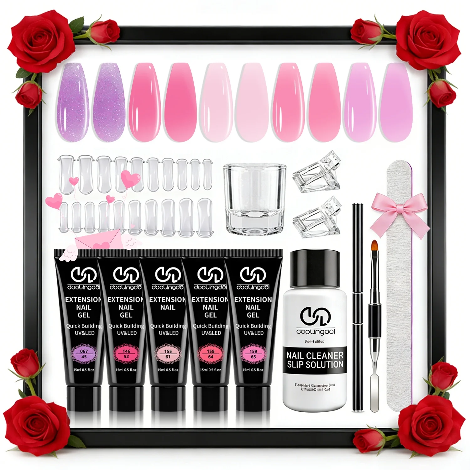 DUOLINGDAI 5 color with Poly Nail Gel Set.basic gel nail tools such as sliding solutionbeginner nail design home DIY