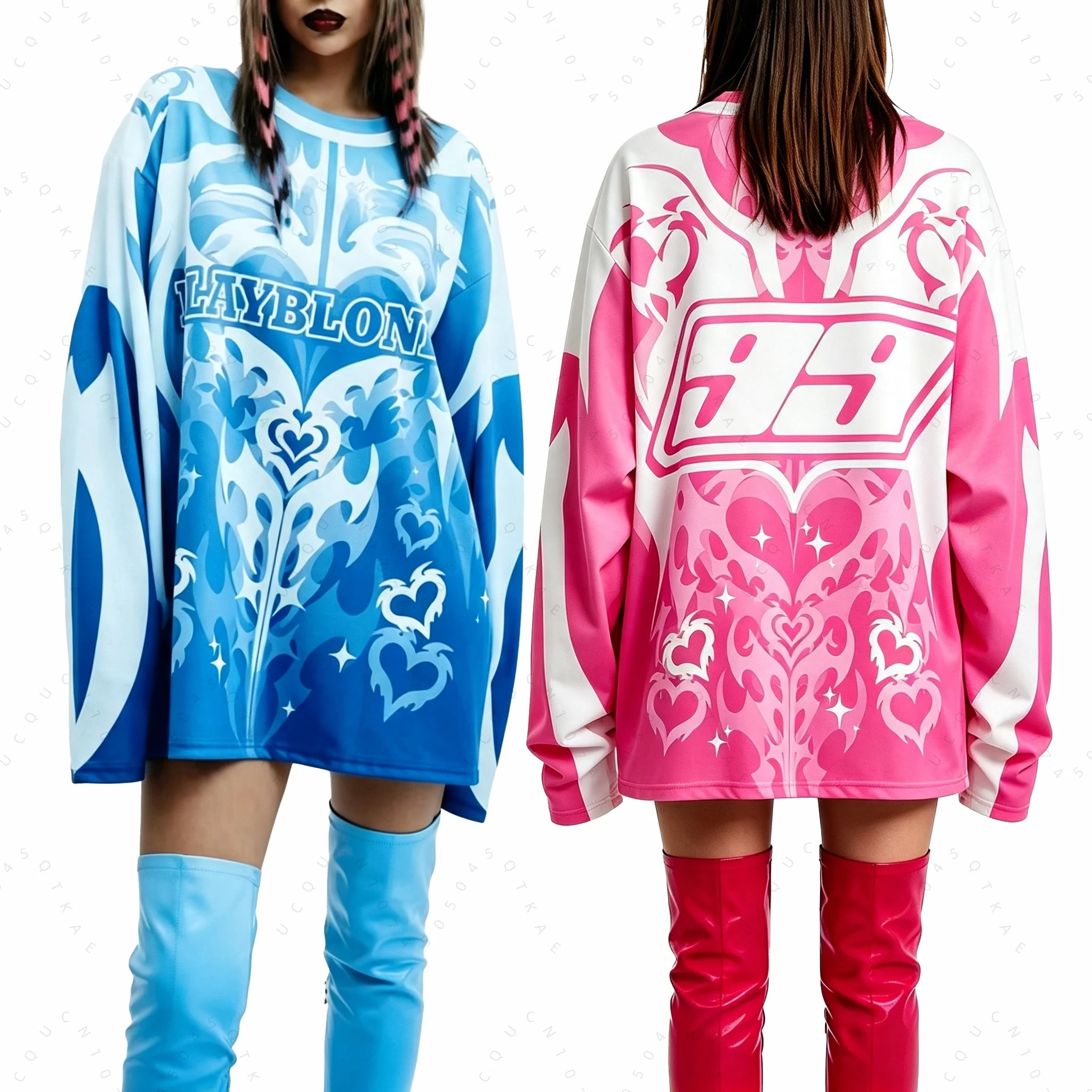 Y2K Retro Jersey Aesthetic Motorcycle PLAYBLONDE Graphic Print Streetwear Men T-shirt Women Goth Loose Long Sleeve Beach Tops