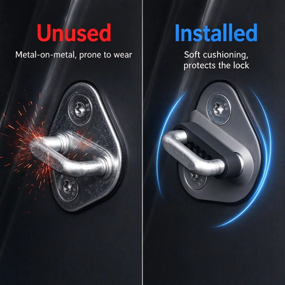Car Door Latch Silicone Protector Pad, Universal Anti-Vibration Soundproof Anti-Scratch Auto Door Lock Damper