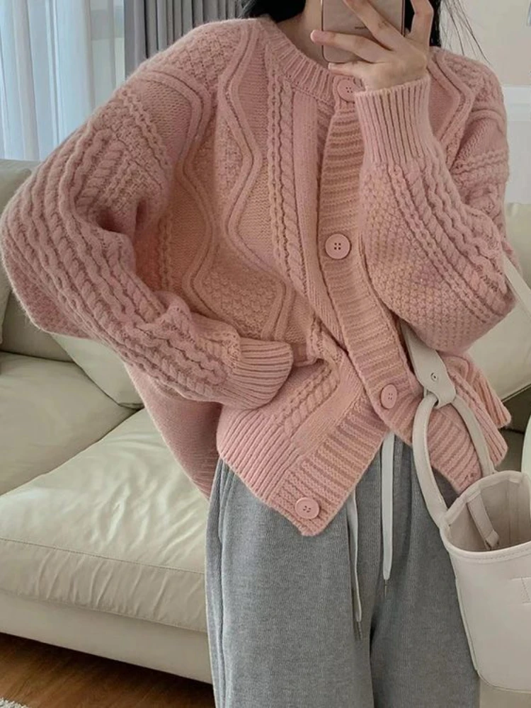 2024 Spring Vintage Knitting Sweater Women Winter Japanese Style Sweet Solid Cardigan Female O-neck Loose Casual Sweater Tops