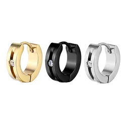 1 pair Fashion Stainless steel Ear Buckle Earrings For Women/Men Anti-allergic Ear Circle With Crystal Girl Charm Ear Jewelry