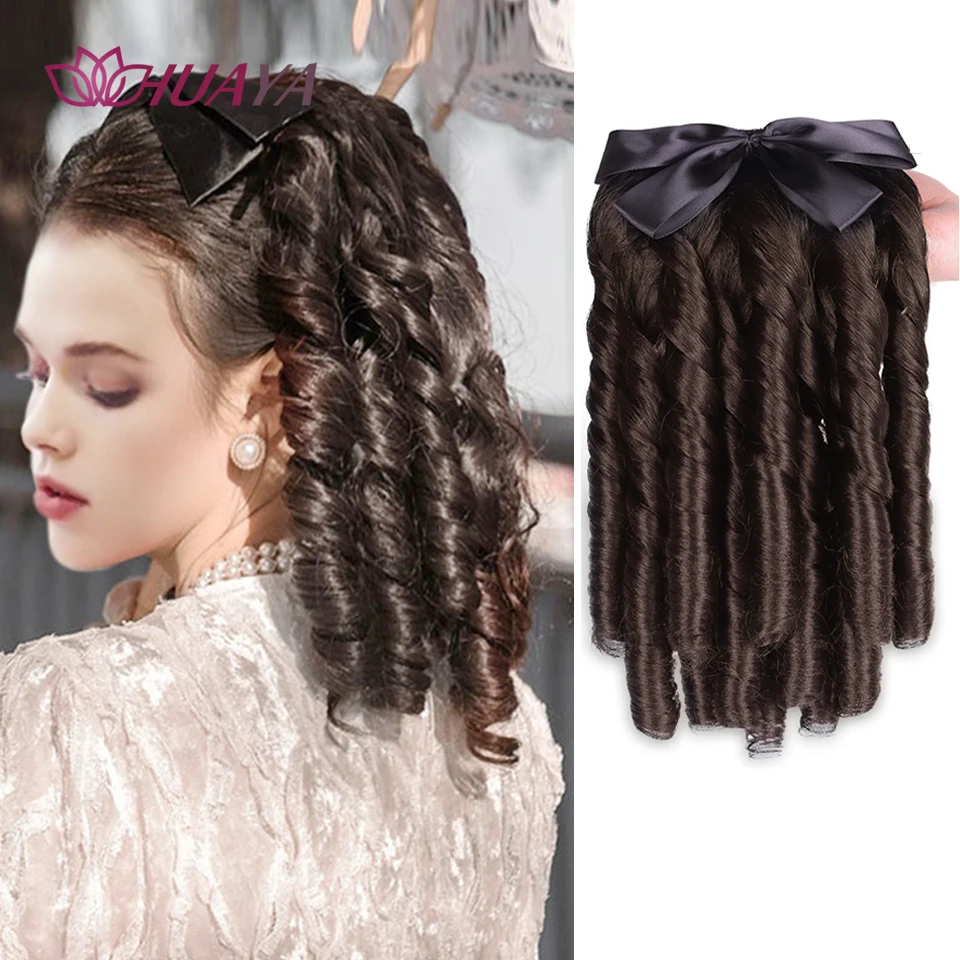 HUAYA Synthetic Black Curly Ponytail Hair Extensions with Hair Comb  Pony Tail Hair Clips Hairpieces For Women Heat Resistant