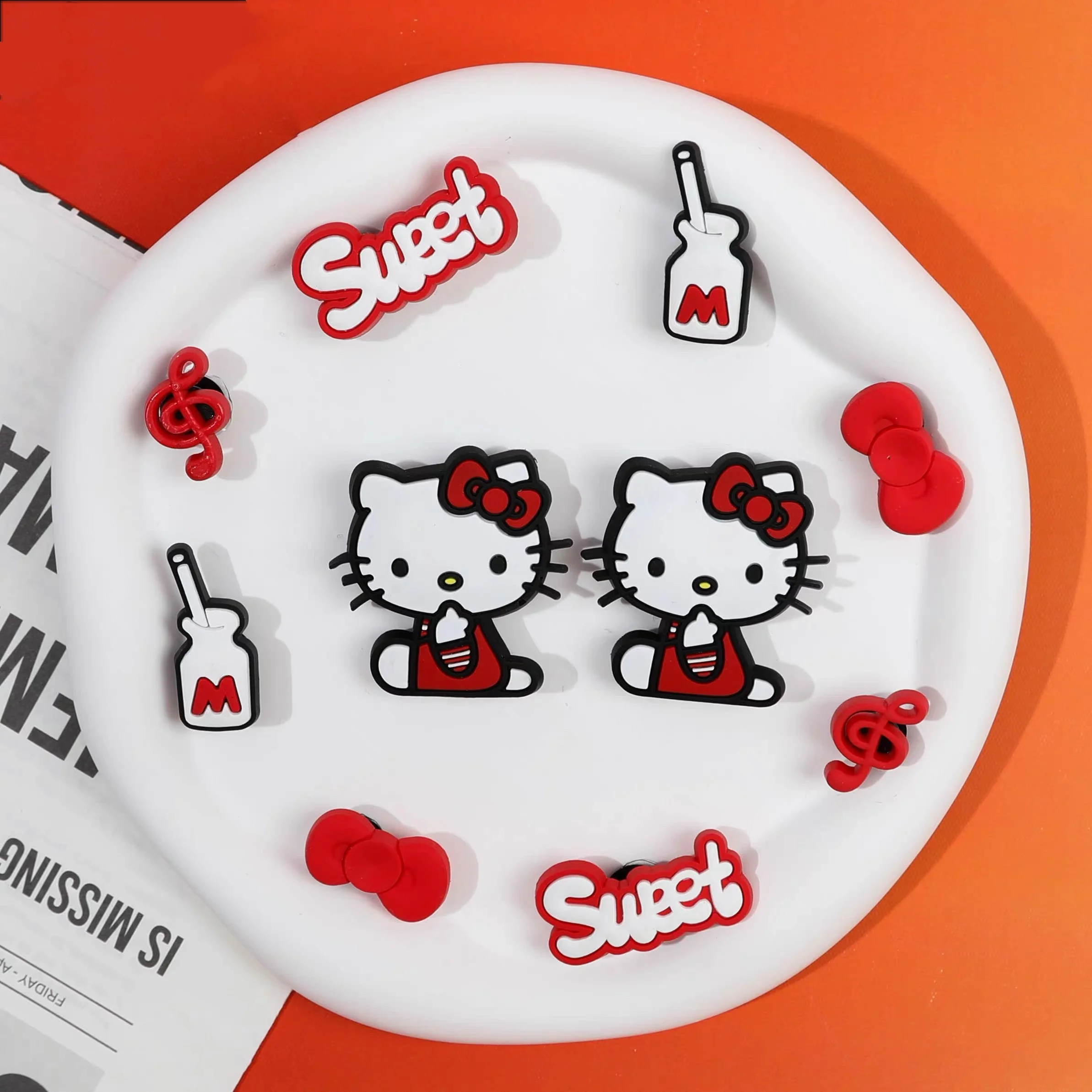 Adorable Shoes Charm Set Bowtie Hello Kitty Cartoon Decorations for Clogs and Sandals Party Gifts