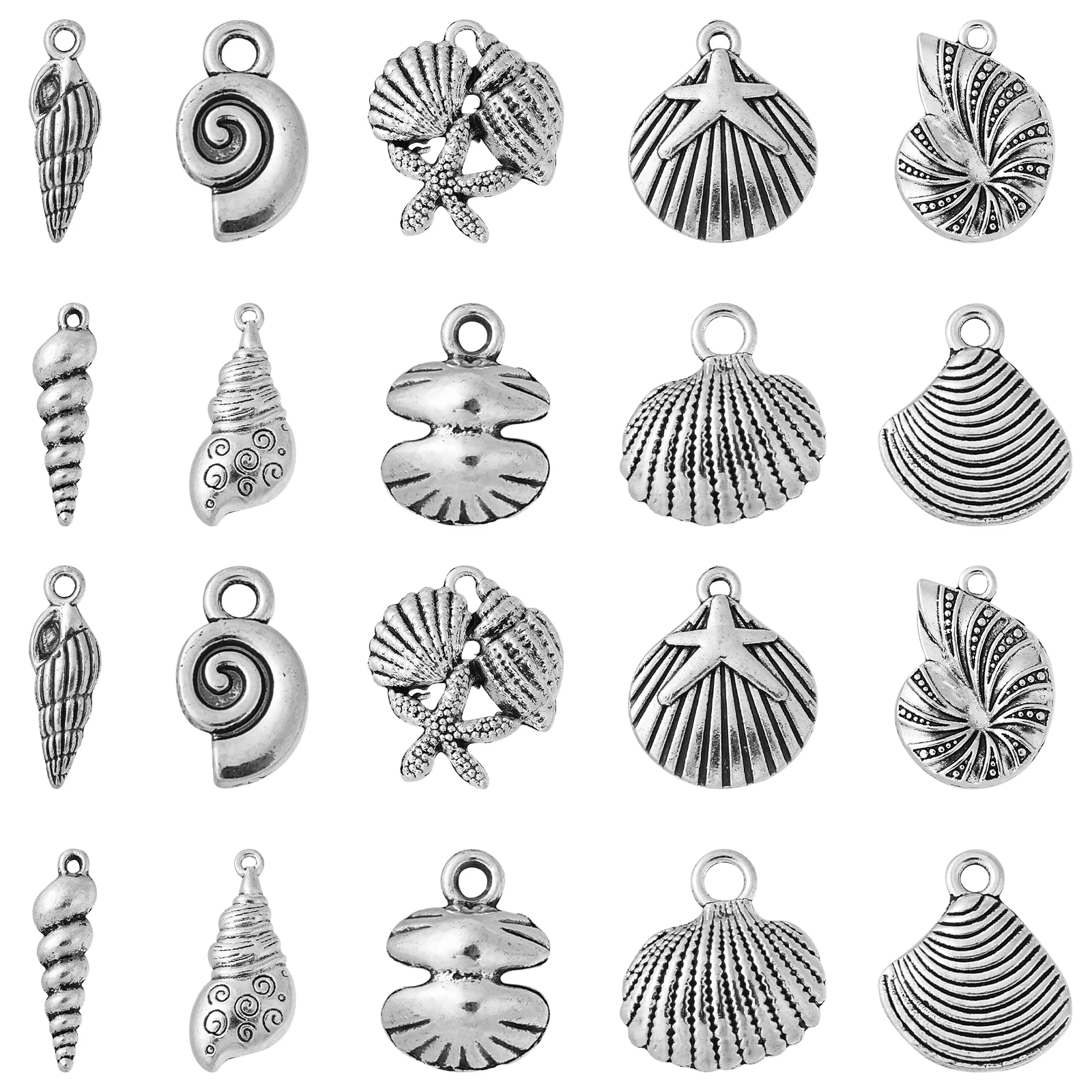 

Pandahall 50Pcs 10 Styles Tibetan Ocean Life Charms Marine Conch Shell Charms Sea Creatures Pendants for Jewelry Making Crafts