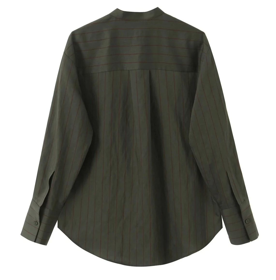 Novo estilo casual feminino assimétrico bainha arredondada manga longa listrado gola camisa