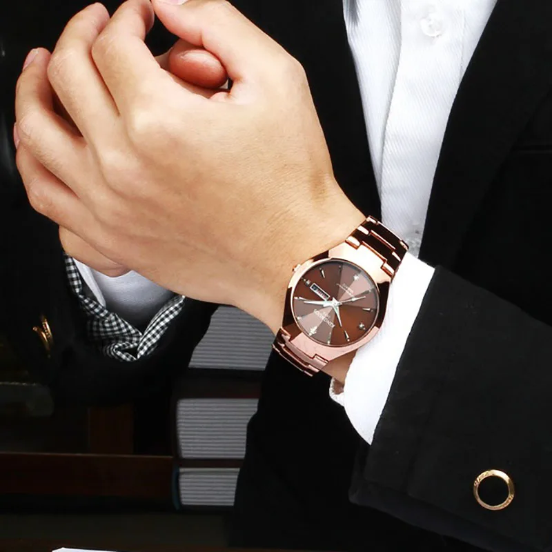 Orologio da uomo nero al tungsteno, orologio da uomo, orologio al quarzo luminoso da uomo, data settimana, orologio da studente impermeabile