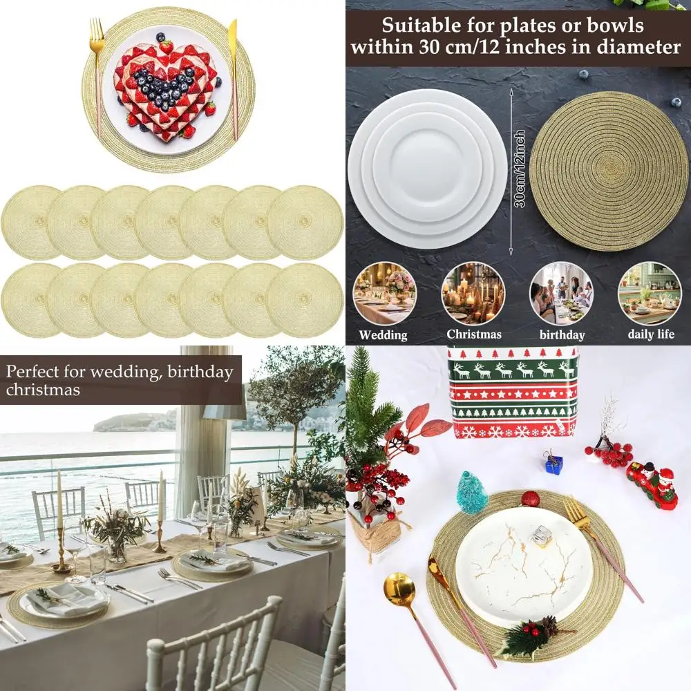 

Round 12 Inch Boho Style Woven Placemats for Weddings, Washable Table Mats Ideal for Dining and Hosting Friends
