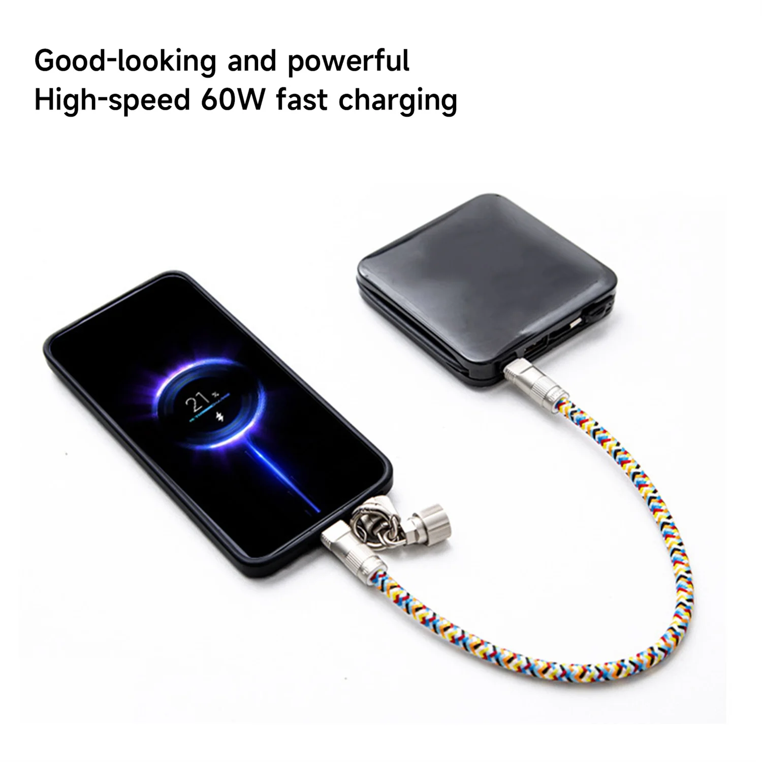 2 in 1 USB C Type C Fast Charging Cable Data Cord with Neck Straps Lanyard 60W PD Cable For iPhone Samsung Xiaomi Huawei