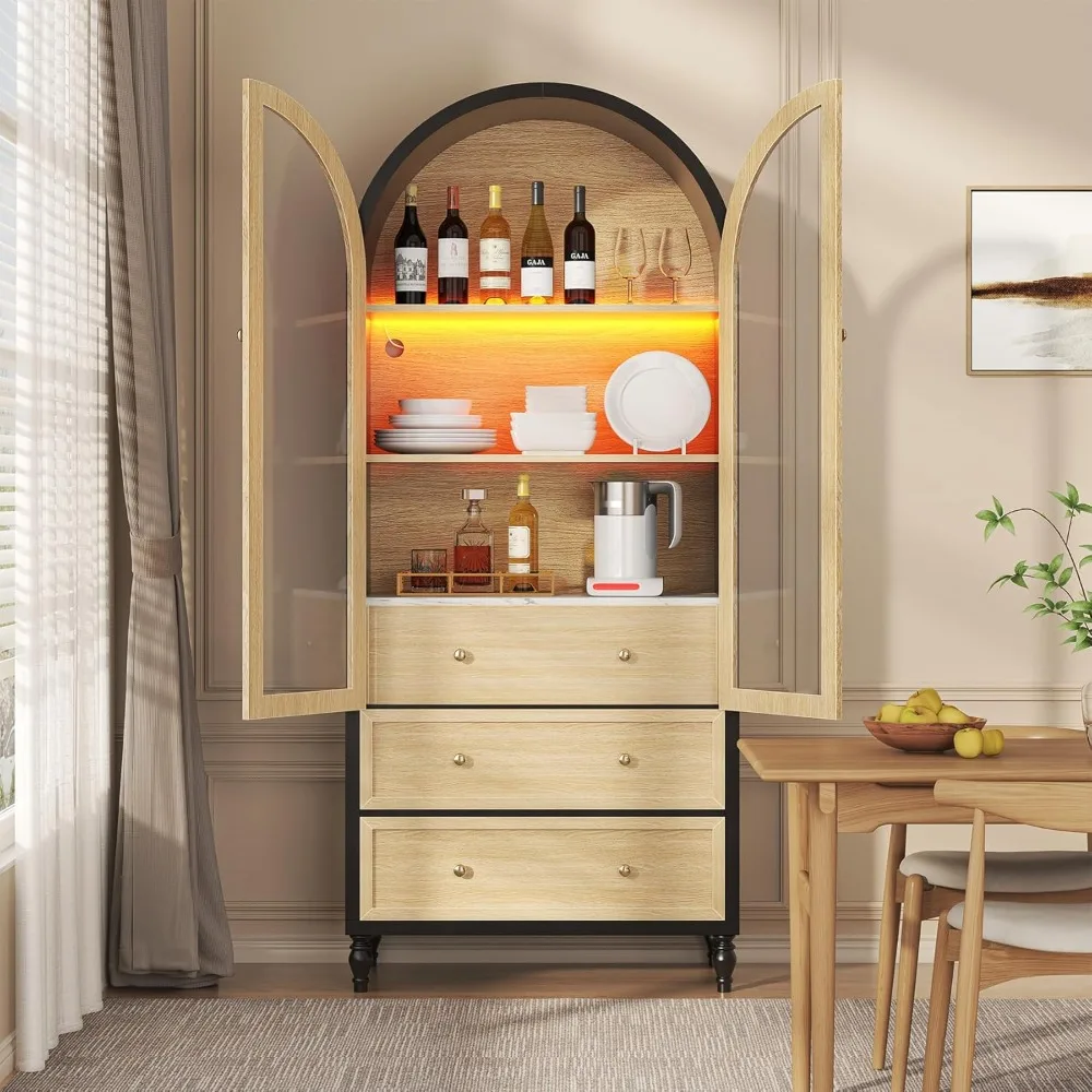 Arched Cabinets, Arched Storage Cabinets with Doors, Black Oak Arched Storage Rooms, LED Illuminated Display Cabinets Furniture