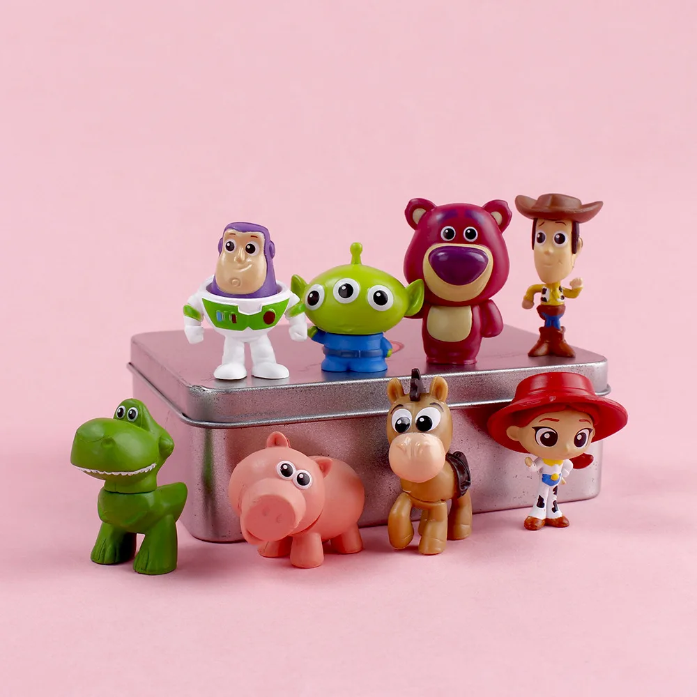 8 Uds lote Anime Toy Story Mini figura de acción 4,5 cm Buzz Lightyear Woody adornos adornos de escritorio juguetes para niños regalos de vacaciones