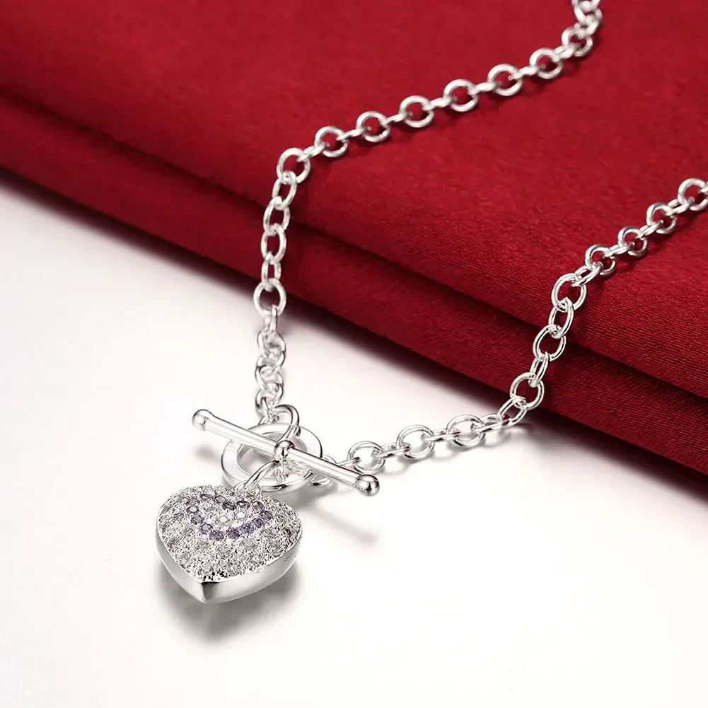 Fashion brand 925 Sterling Silver Necklace For Women Charm purple Crystal romantic Heart Pendant gifts Wedding Jewelry
