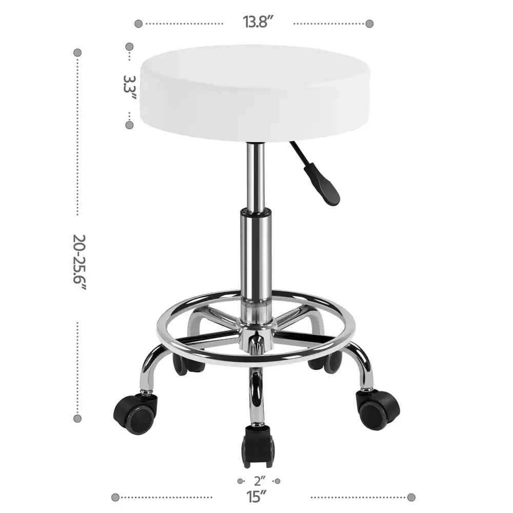 Tamborete de couro giratório ajustável, branco