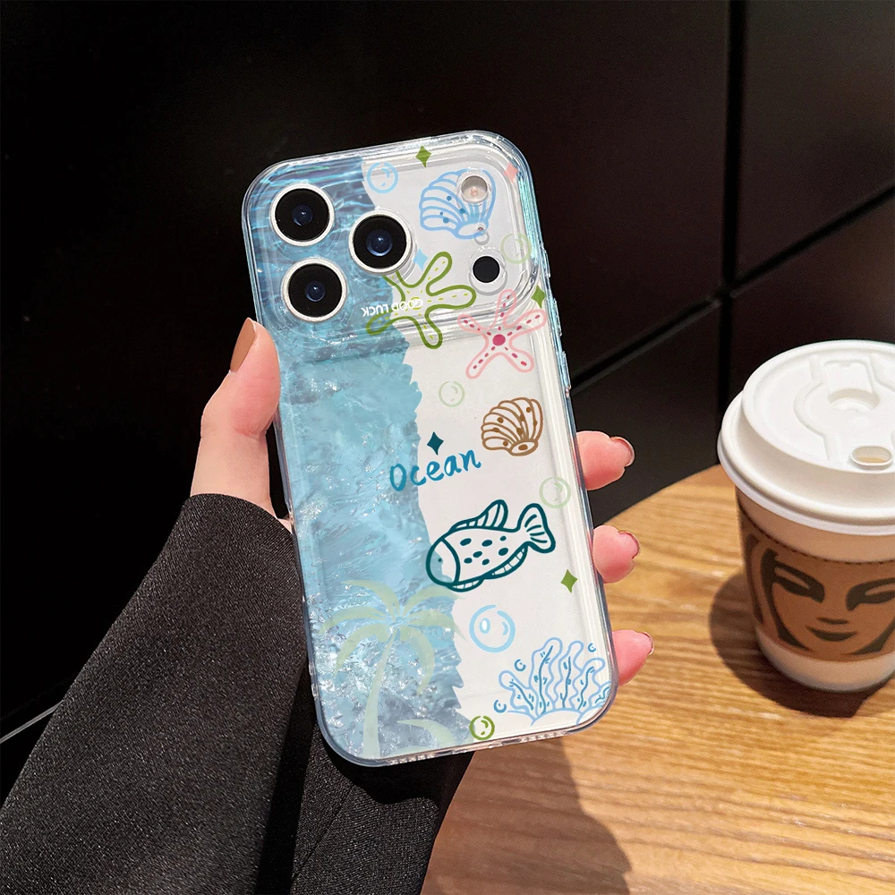 Cartoon Coral Reef & Bubbles Clear Phone Case For Xiaomi Redmi Note 14 Pro 13 12 Note 11 10 Pro+ 13C 5G 4G Soft Shockproof Cover
