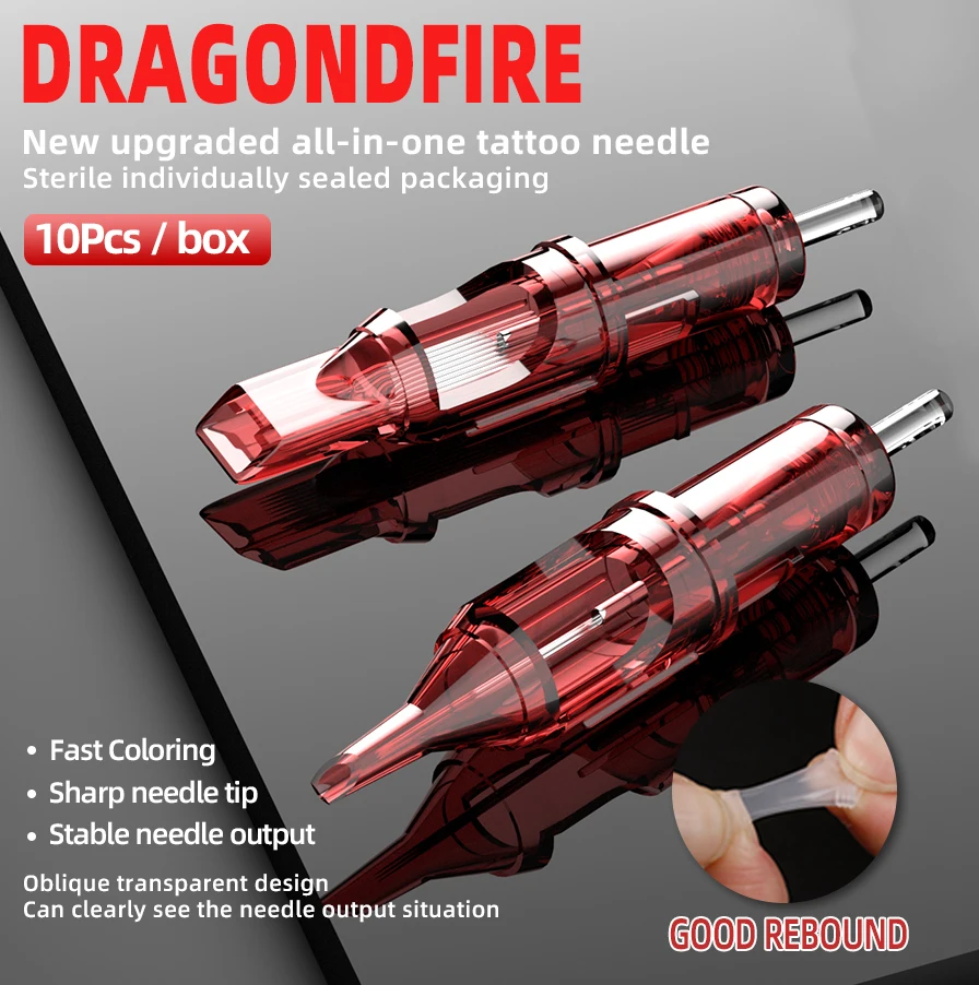 Igły do ​​tatuażu DRAGONFIRE 10 sztuk jednorazowe Safty RL RS RM M1 igła do tatuażu gorąca sprzedaż czerwone igły do ​​tatuażu