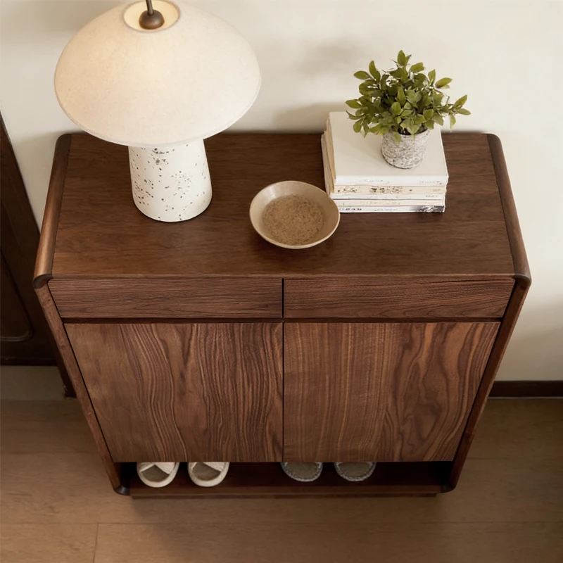 Minimalist North American Black Walnut Shoe Cabinet, for Home Entryway & Living Room