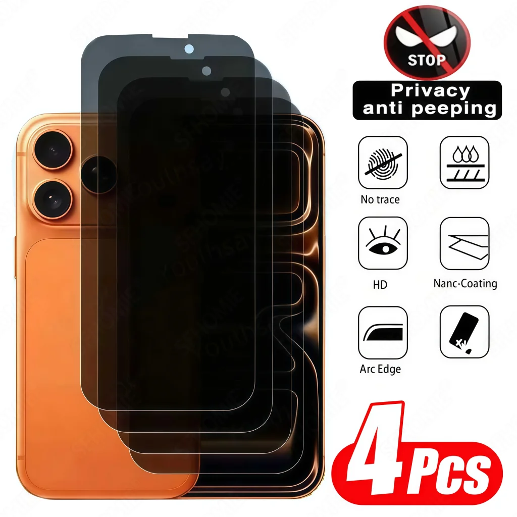 4 Stück Anti-Spion-Displayschutzfolie für iPhone 11 12 13 14 15 16 17 Pro Max 14 15 16 Plus 16e 17 Luft-Schutzfolie aus gehärtetem Glas