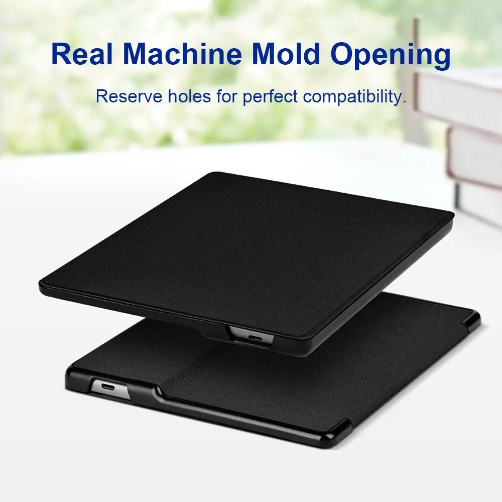 بو الجلود غطاء ذكي مع نسيج متقاطع ، النوم التلقائي ، الاستيقاظ ، صدمات ، 7 "eReader Folio Case ، Kindle Oasis 2 ، 9 ، الجيل العاشر