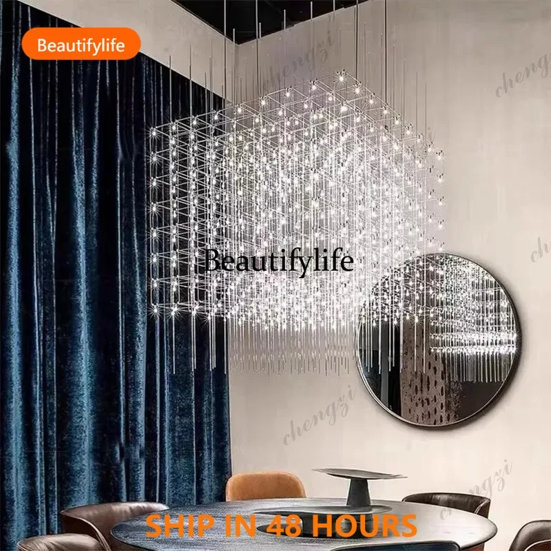 03 Chrome Square LED Pendant Lamp Stainless Steel For Hall Foyer Restaurant Hanging Light Fixtures Cord Adjustable
