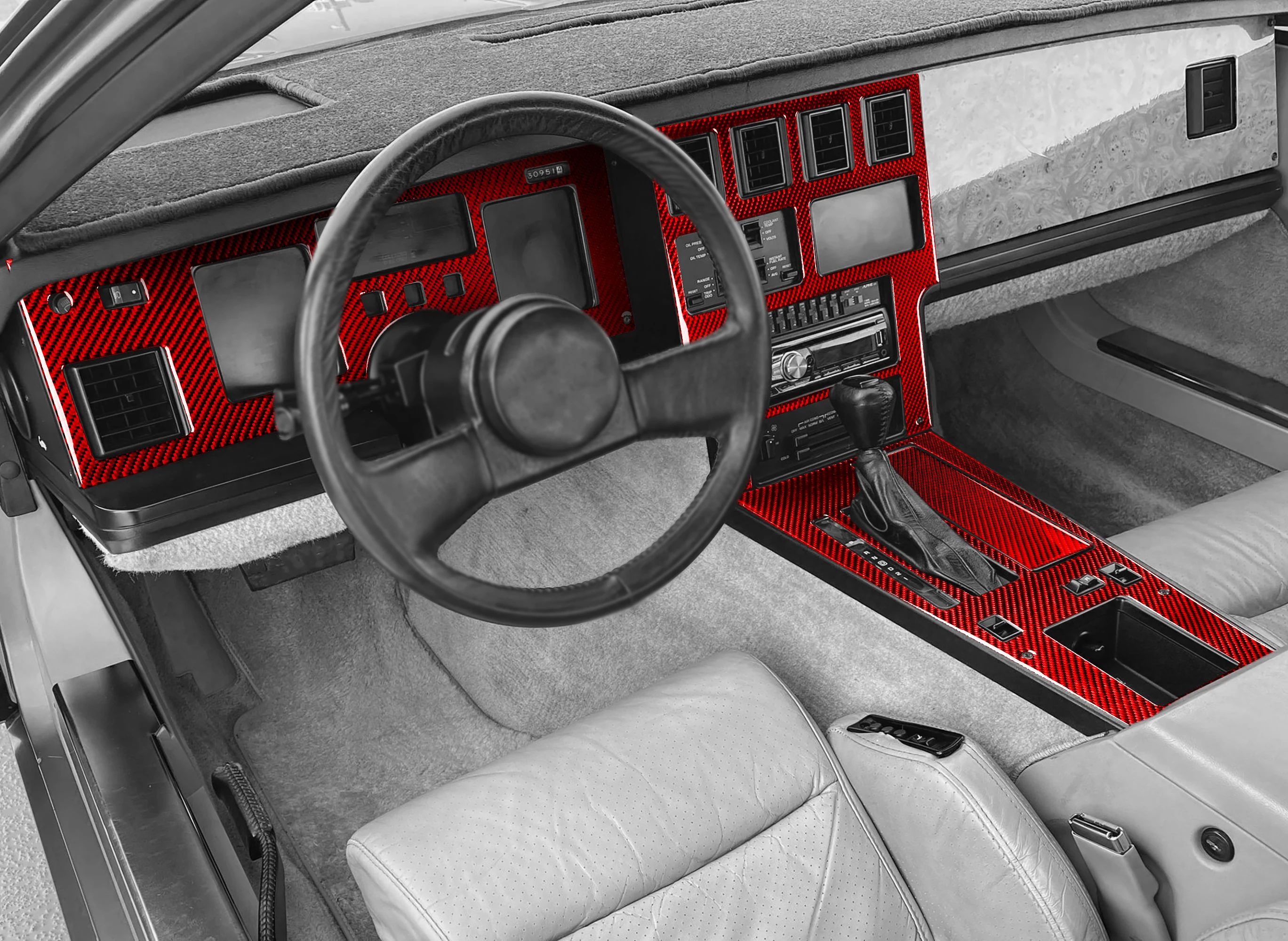 Para Chevrolet Corvette C4 1983-1989 pegatina de fibra de carbono roja tablero de instrumentos panel de almacenamiento de cambio de marchas de radio accesorios decorativos para coche