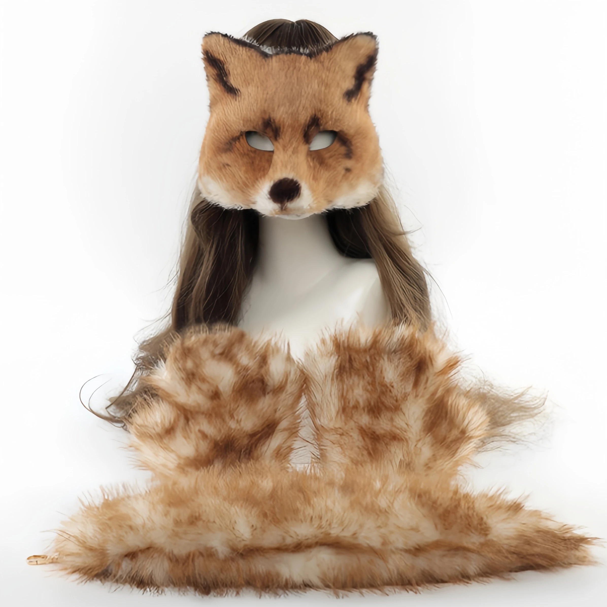 

High Quality Girls Women Fake Fur Fox Tail Cat Wolf Role Playing Costume Set Plush Masks Plush Gloves Halloween Christmas Party