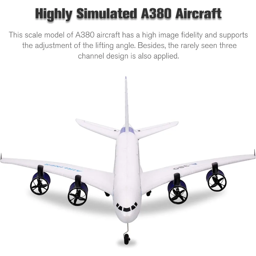 Aereo RC aliante ad ala fissa in schiuma EPP a 3 canali da 2,4 GHz per principianti - Modello A380 facile da volare