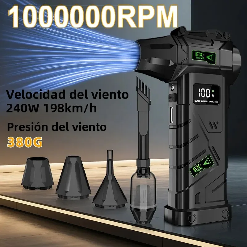 Potente Ventilador Violento de 1000000 RPM, Soplador de Aire Turbo, 380G de Empuje, Soplador Turbo Jet de Alta Velocidad Sin Escobillas con Iluminación LED