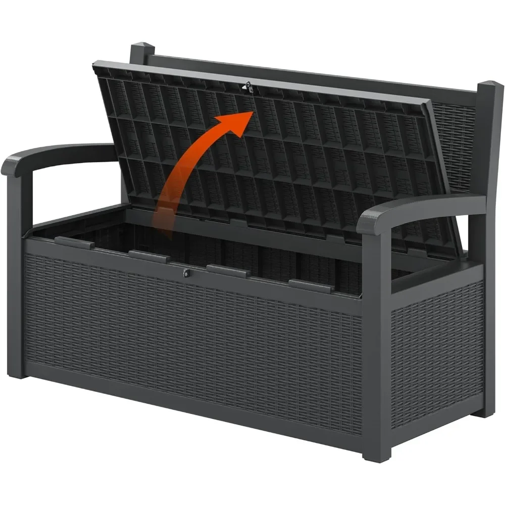 

80 Gallon Outdoor Storage Box with Waterproof and UV Resistant Deck Box, Resin Courtyard Furniture with Lockable Garden Tools