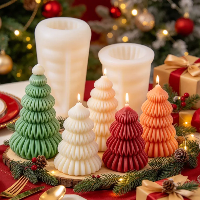 1-4PCS Tree Shaped Christmas Aromatherapy Candle Silicone Mold for DIY Wax Making Fragrant Aroma Home Decoration Souvenir Gift