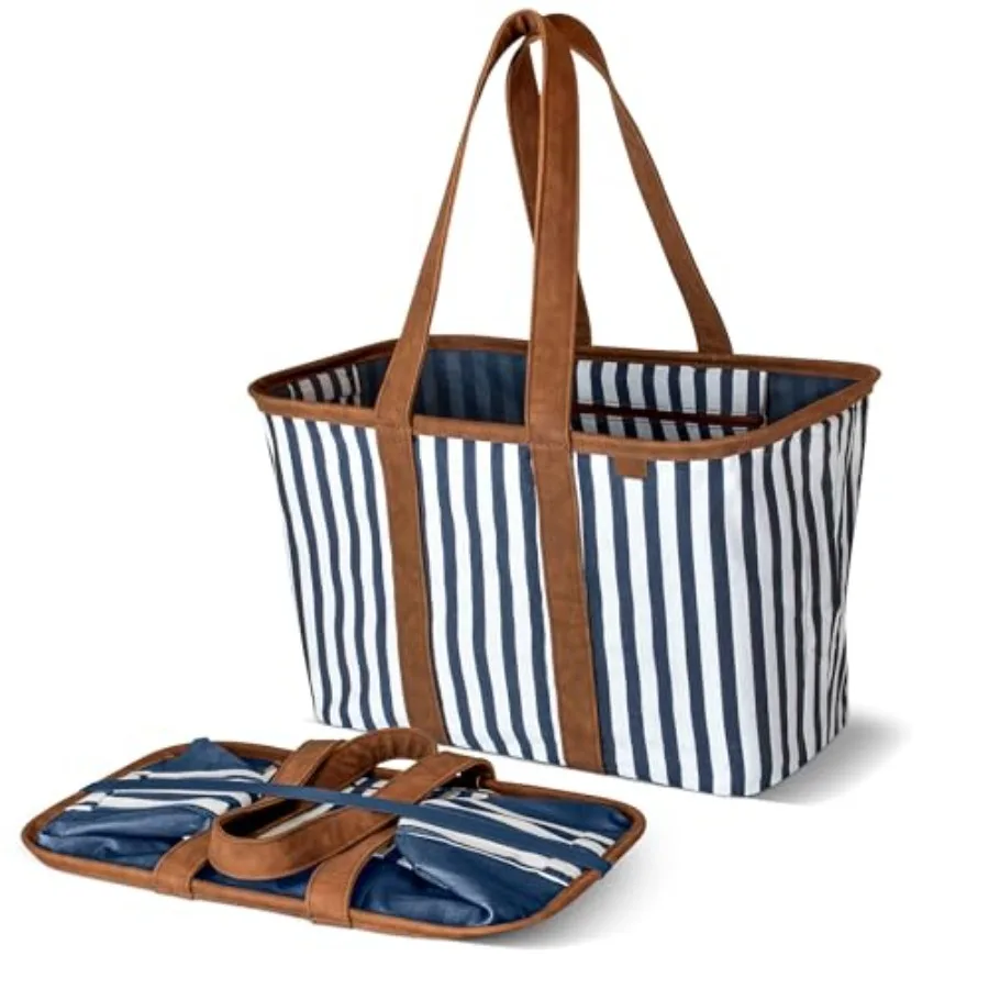 

CleverMade Collapsible LUXE Tote - Reusable Grocery Shopping Storage Bag Organizer w/Handles Reinforced Bottom