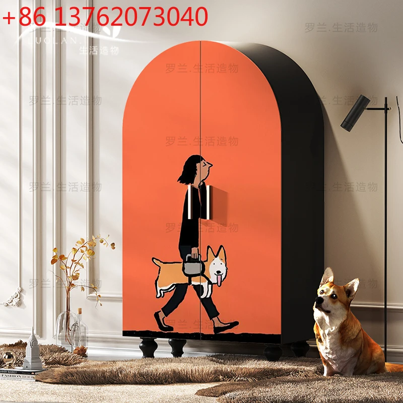 

Modern Home Bedroom Wardrobe Cream Wind Entry Door Solid Wood Opposite Door Storage Cabinet