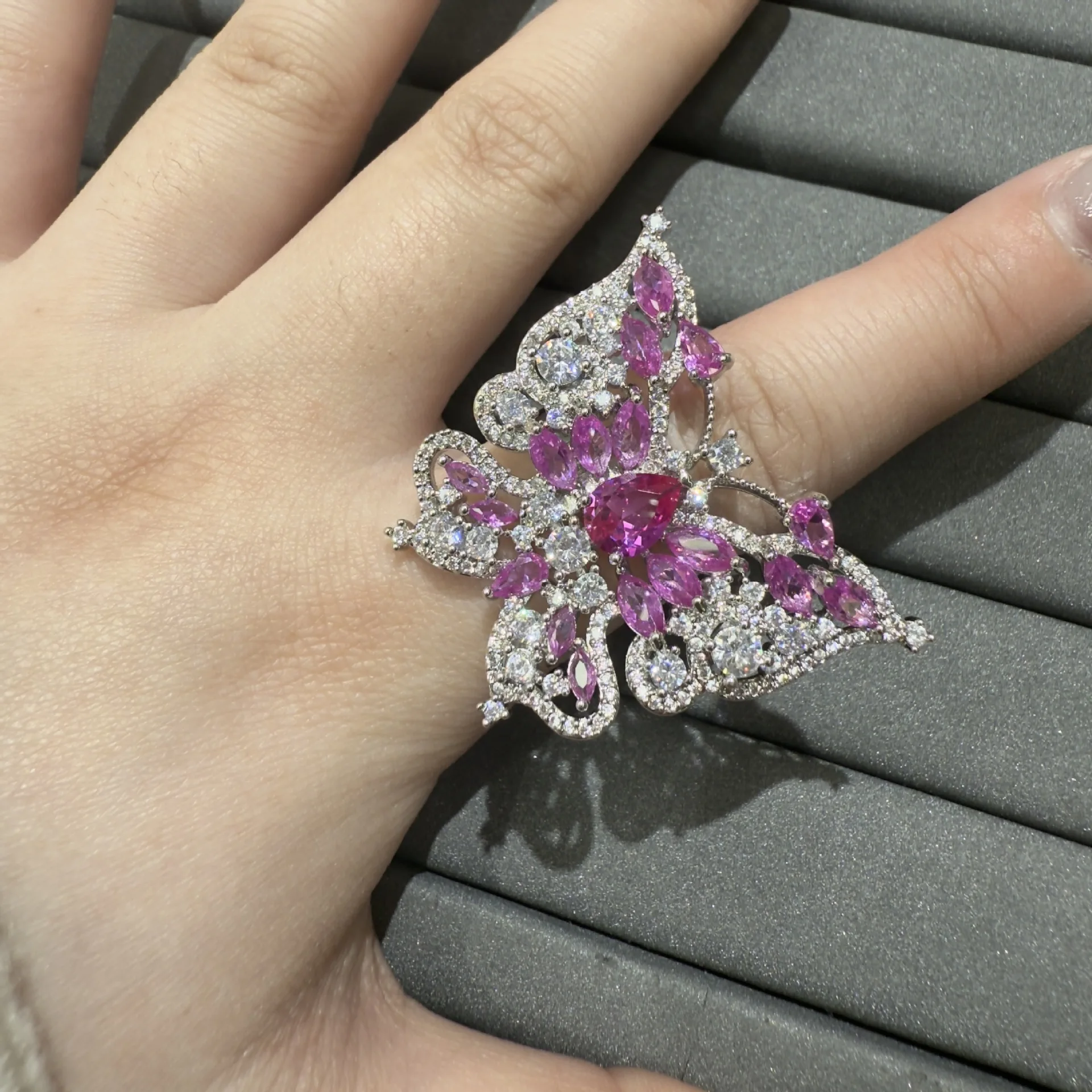 fashion cubic zirconia ring for women jewelry unique multicolor butterfly adjustable ring blue fushia pink yellow cute shiny