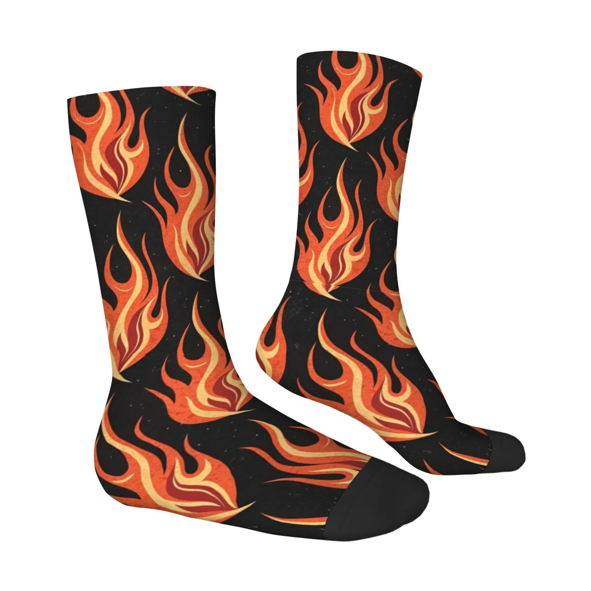 جوارب Harajuku Retro Flame Print للرجال - رواية، نمط شارع مجنون، جوارب كاجوال، مريحة، قابلة للتنفس، جوارب مضادة للانزلاق - هدية