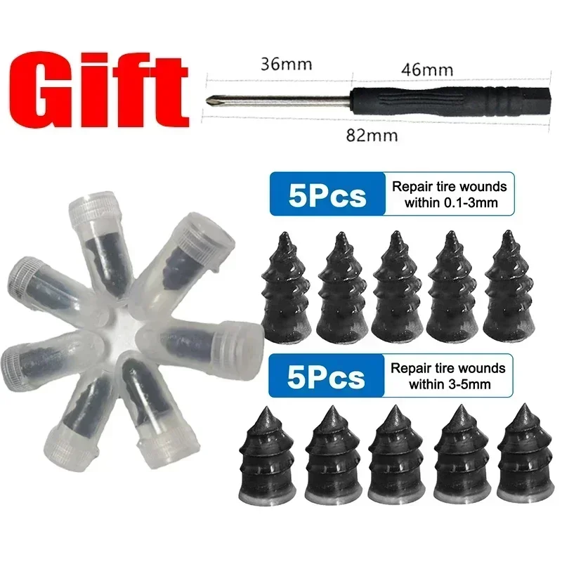 Reparação universal de pneus de carro a vácuo, unhas de borracha, reparo de pneus, parafuso de borracha, ferramentas em plugue sem câmara de ar, kit de acessórios