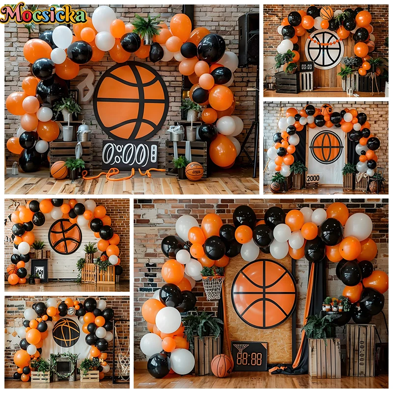 

Basketball Baby Background For Photography Balloon Brick Wall Sports Children Adult Portrait Birthday Backdrop Party Photozone