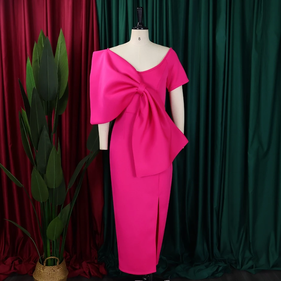 Nuova moda 2024 estate Casual eleganti abiti da sera da sera per le donne Sexy grande fiocco diviso vestito avvolto gonna dell'anca