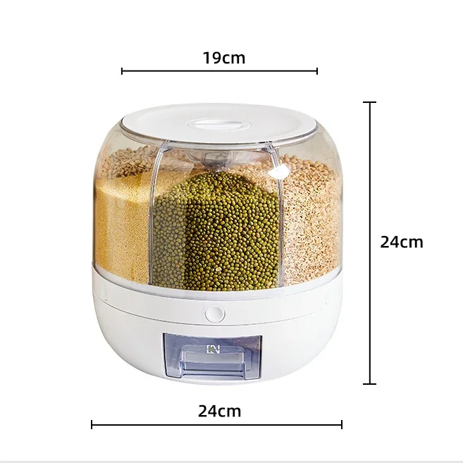 360° Rotating Rice Dispenser Sealed Dry Cereal Grain Bucket Tank Moisture-proof Insectproof Kitchen Food Container Storage Box