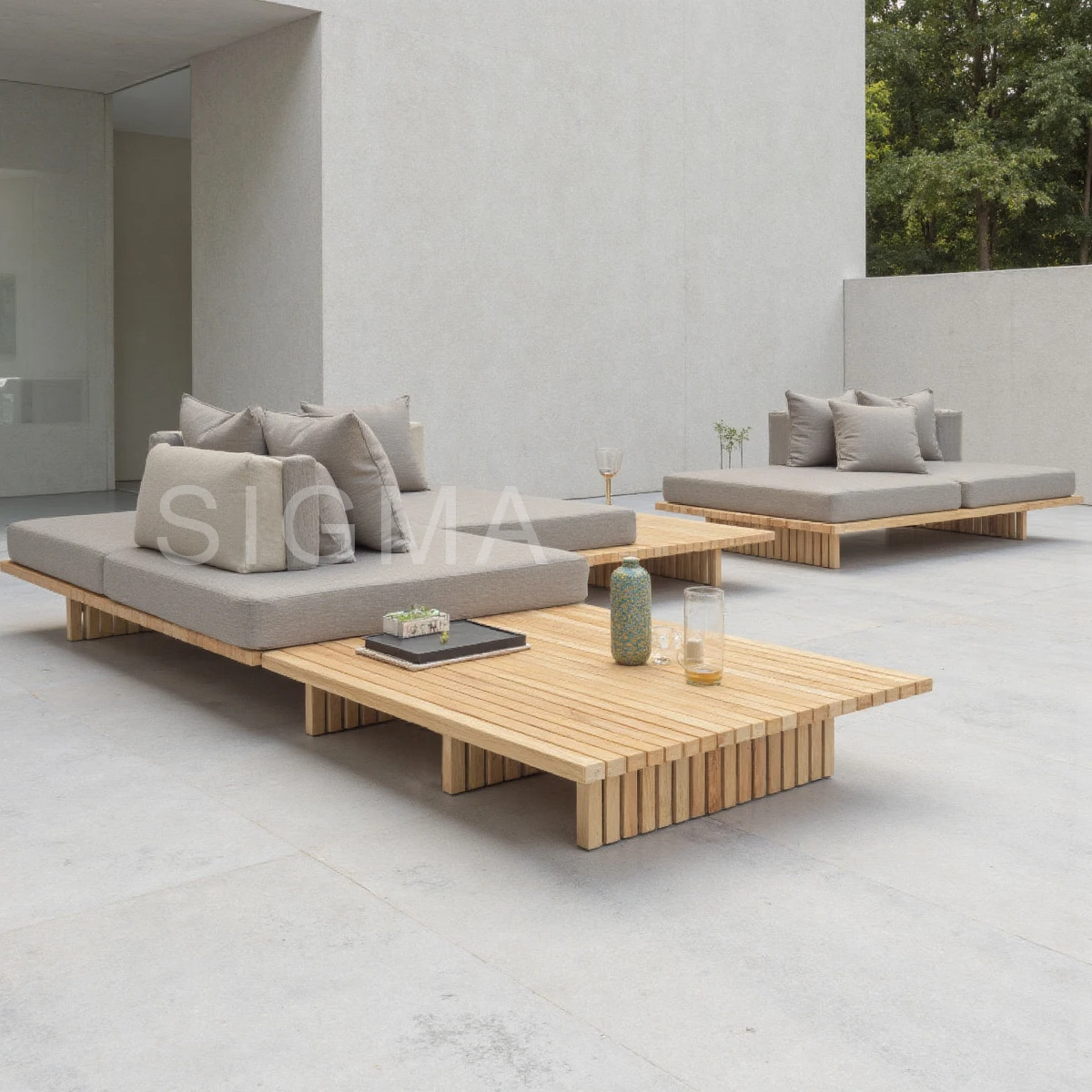 New Design All Weathered Garden Furniture Teak Wood Couch Outdoor Sofa Set