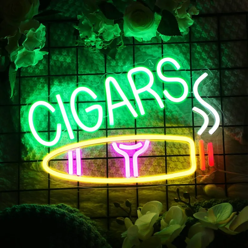 

Cigar Bar Neon Man Cave Light Accessories 15.75 Inch LED USB Operated Decorative Open Gifts for Christmas Home Store Hotel(Cool)