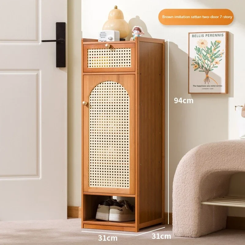 Modern minimalist style bamboo and wood shoe cabinet, extremely narrow small shoe rack, multi-layer simple storage cabinet