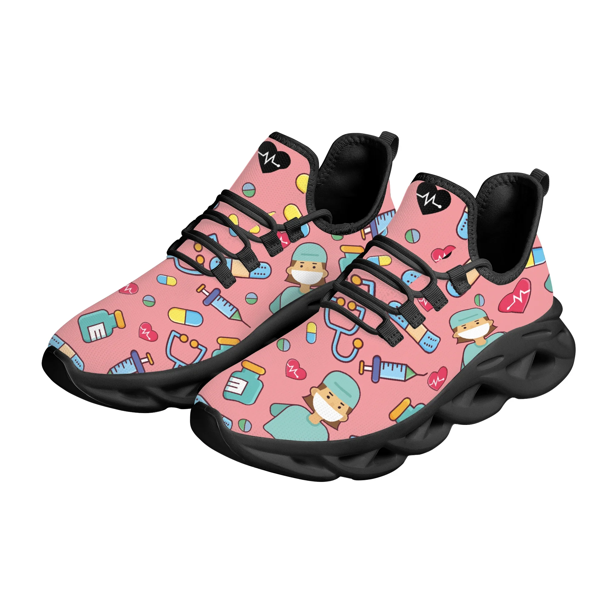 Pink Office Doctor And Nurse Printed Lightweight Breathable Shoes Lace Up Casual Shoes Outdoor Platform Shoes